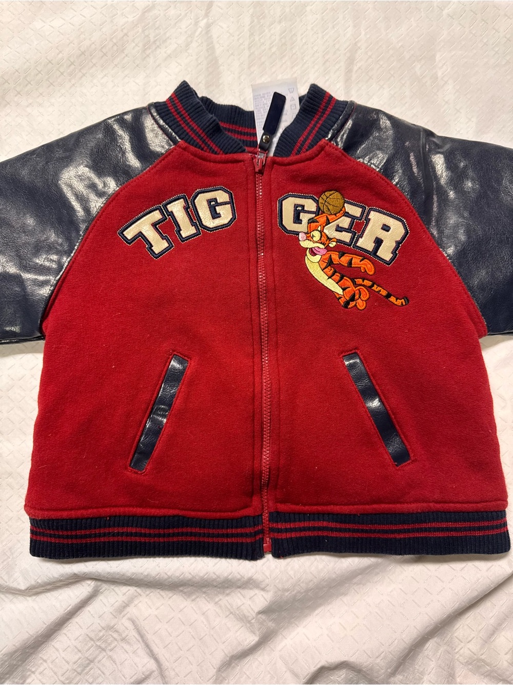 Vintage Disney Tigger Varsity Jacket Red Navy Faux Leather 24M
